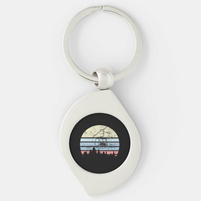 Skiing Ski Lift Retro Key Ring (Front)