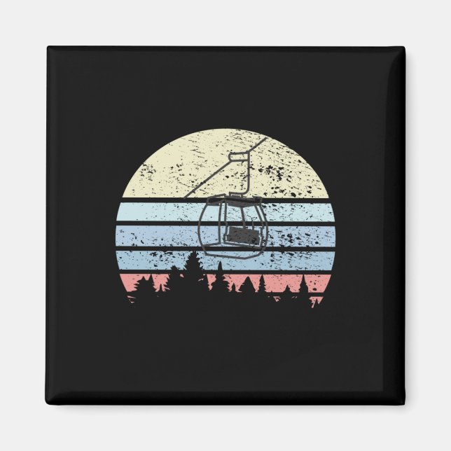 Skiing Ski Lift Retro Magnet (Front)