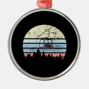 Skiing Ski Lift Retro Metal Ornament