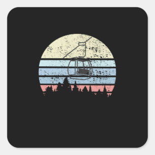 Skiing Ski Lift Retro Square Sticker