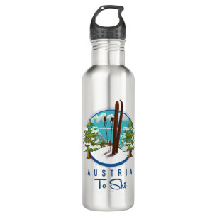 Skiing, ski poster logo. 710 ml water bottle