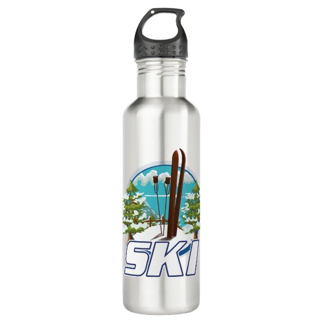 Skiing, ski poster logo. 710 ml water bottle (Front)