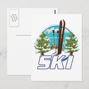 Skiing, ski poster logo. postcard