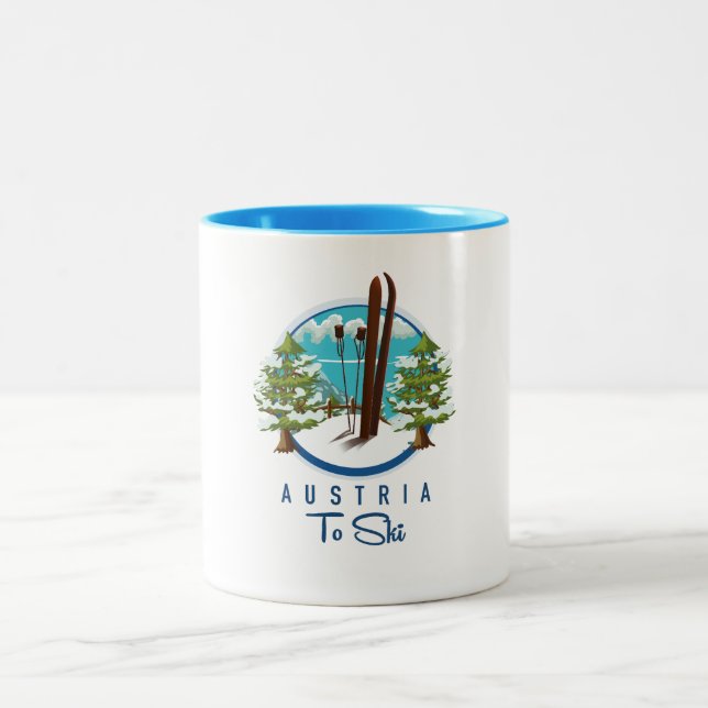 Skiing, ski poster logo. Two-Tone coffee mug (Center)