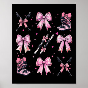 Skiing Ski Skier Girl Coquette Bow Pink Mom Poster