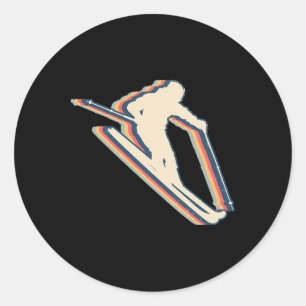Skiing Ski Skier Retro Line Art Classic Round Sticker