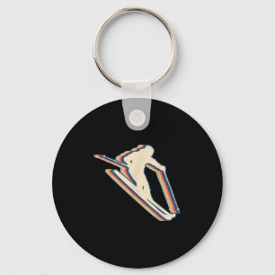 Skiing Ski Skier Retro Line Art Key Ring