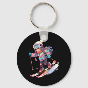 Skiing Ski Snow Skier Chibi Girls Children _1 Key Ring