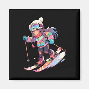 Skiing Ski Snow Skier Chibi Girls Children _1  Magnet