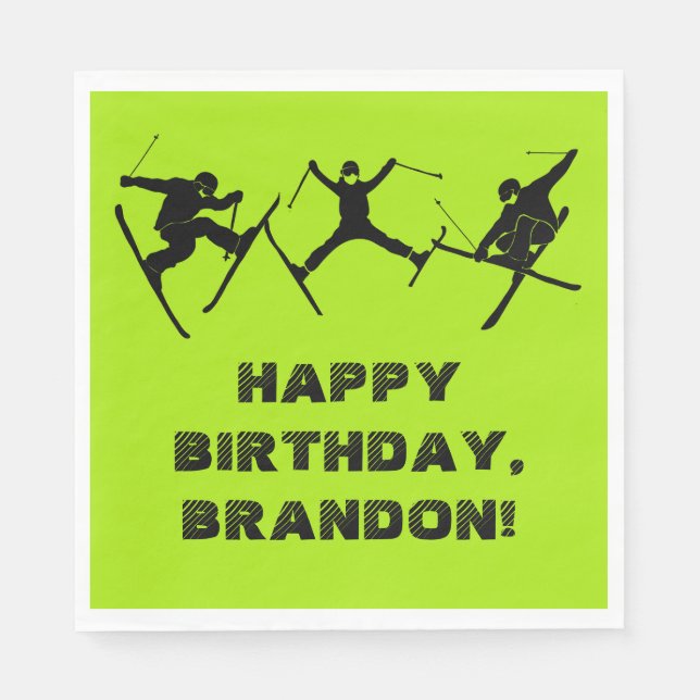 Skiing, Ski Tricks Themed Teen Boys Birthday Party Napkin (Front)