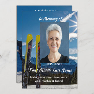 Skiing Skier Celebration of Life Service Invitation