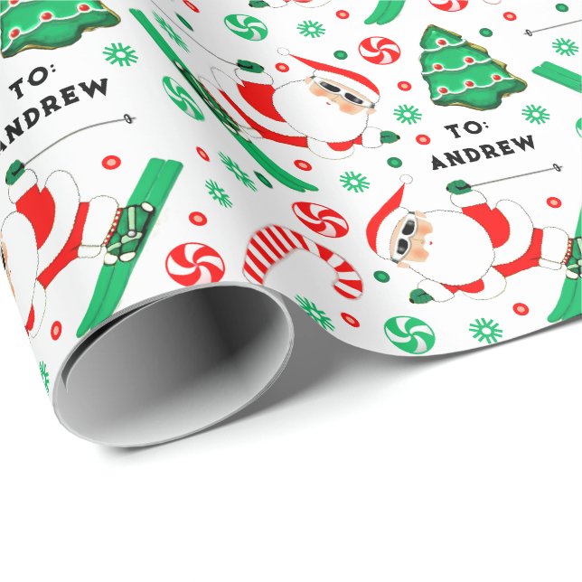 Skiing Skier Holiday Gift Wrapping Paper (Roll Corner)