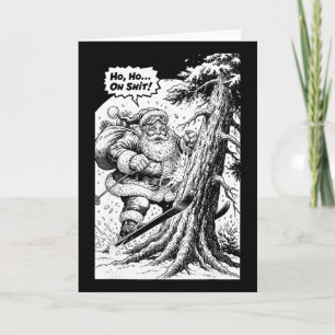 Skiing Skier Santa Hitting Tree Funny Christmas Sk Card