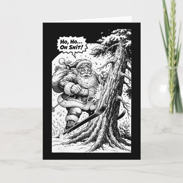 Skiing Skier Santa Hitting Tree Funny Christmas Sk Card (Front)