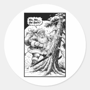 Skiing Skier Santa Hitting Tree Funny Christmas Sk Classic Round Sticker