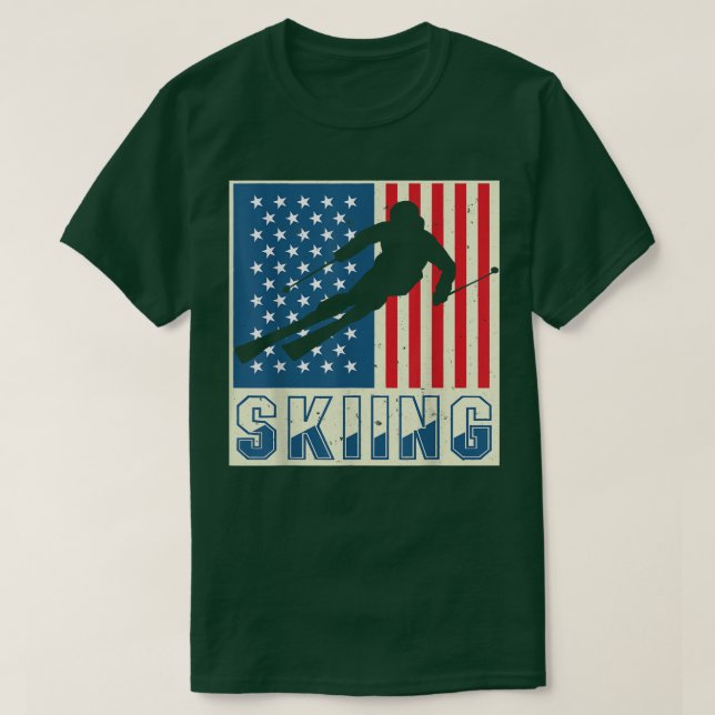 Skiing Skier Ski Cross Country Downhill Snow Ameri T-Shirt (Design Front)