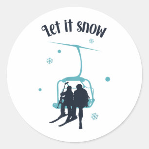 Skiing Skier Ski Retro Winter Let It Snow Christma Classic Round Sticker