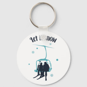 Skiing Skier Ski Retro Winter Let It Snow Christma Key Ring