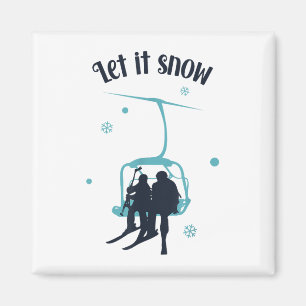 Skiing Skier Ski Retro Winter Let It Snow Christma Magnet
