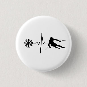 Skiing - Skiing Heartbeat Skier Gift 3 Cm Round Badge