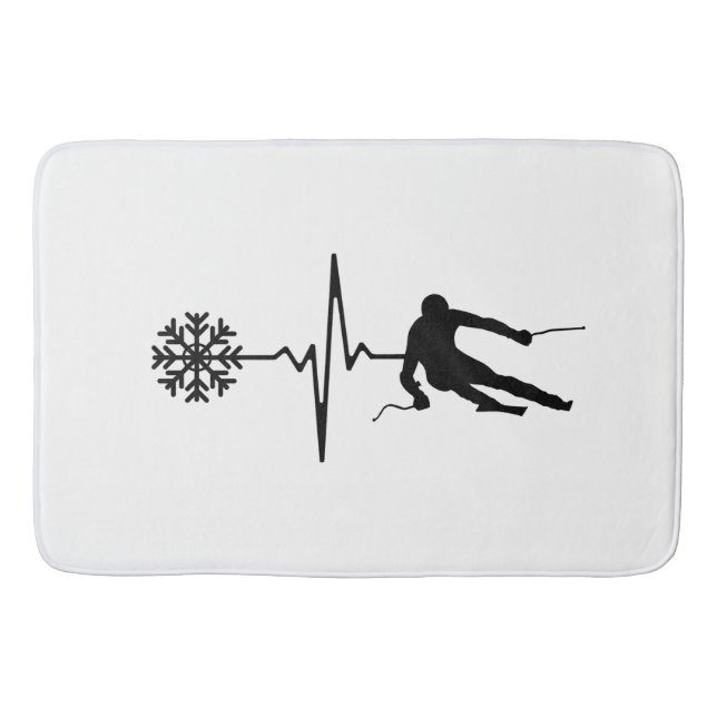Skiing - Skiing Heartbeat Skier Gift Bath Mat (Front)