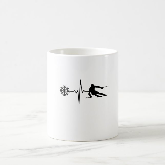 Skiing - Skiing Heartbeat Skier Gift Coffee Mug (Center)