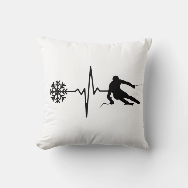 Skiing - Skiing Heartbeat Skier Gift Cushion (Front)