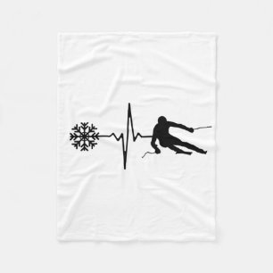 Skiing - Skiing Heartbeat Skier Gift Fleece Blanket