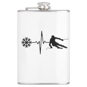 Skiing - Skiing Heartbeat Skier Gift Hip Flask