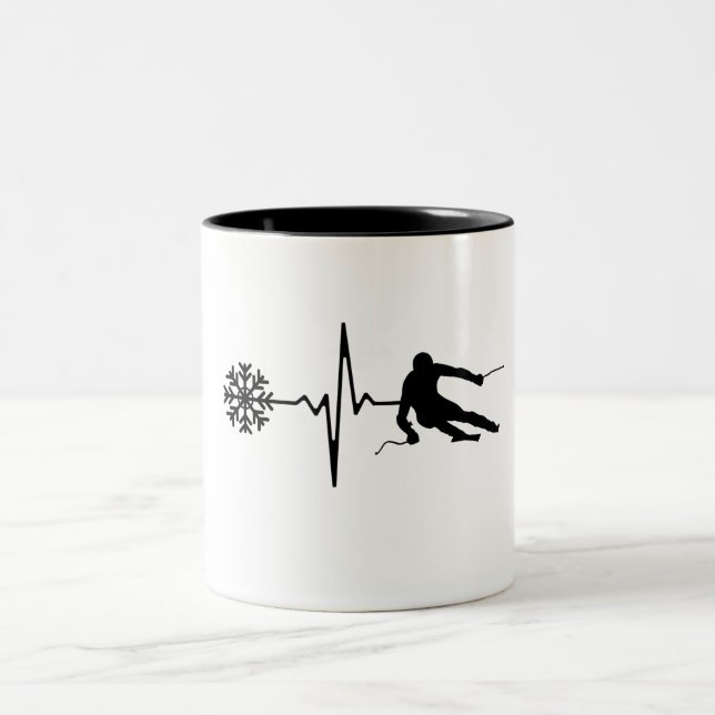 Skiing - Skiing Heartbeat Skier Gift Two-Tone Coffee Mug (Center)