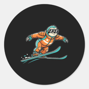 Skiing Sloth In Orange Suit Snow Goggles Ride Classic Round Sticker