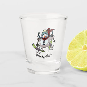 Skiing Snowman In Woolly Christmas Hat Cartoon Shot Glass