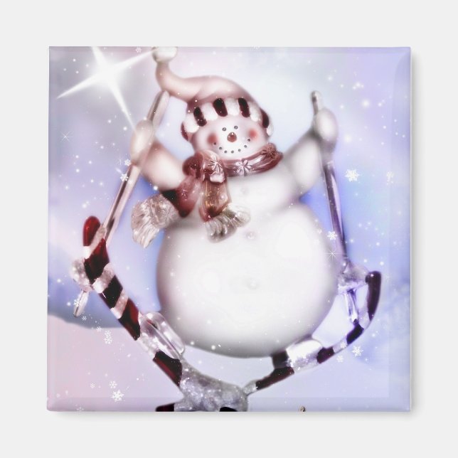 Skiing Snowman Magnet (Front)