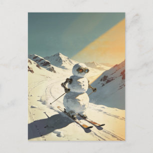 Skiing Snowman Postcard