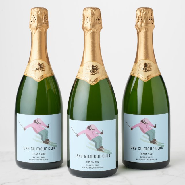 Skiing Sparkling Wine Label (Bottles)