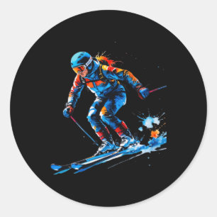 Skiing Splash Design – Dynamic Winter Sports Artwo Classic Round Sticker