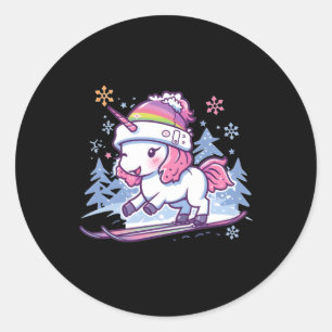 Skiing Sport Ski Unicorn Classic Round Sticker