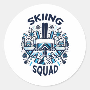 Skiing Squad Ski Gear For Skiing Snow Adventurers Classic Round Sticker