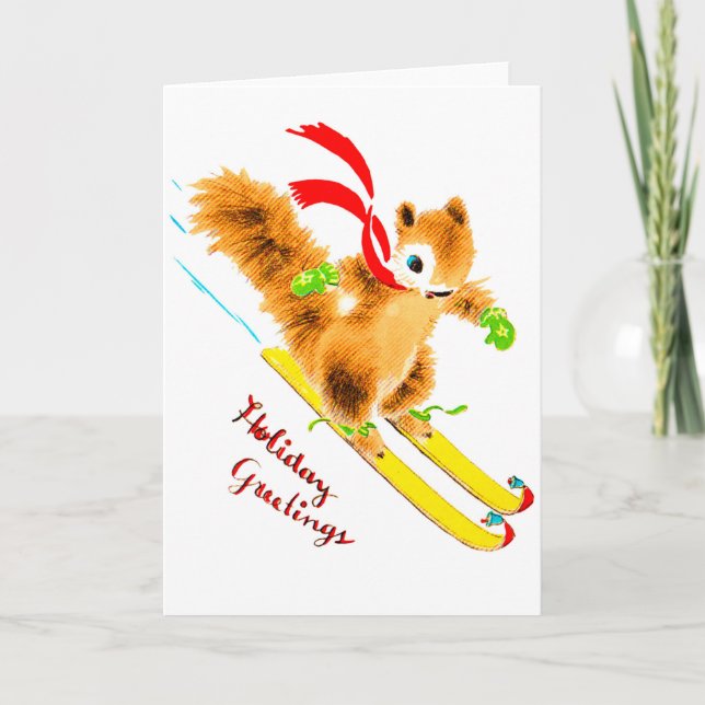 skiing squirrel holiday card (Front)