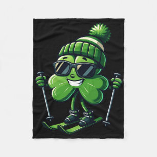 Skiing St Patricks Day Shamrock Clover Irish Men W Fleece Blanket