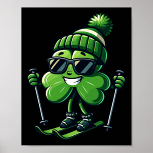 Skiing St Patricks Day Shamrock Clover Irish Men W Poster