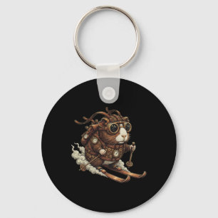 Skiing Steampunk Guinea Pig With Goggles And Gears Key Ring