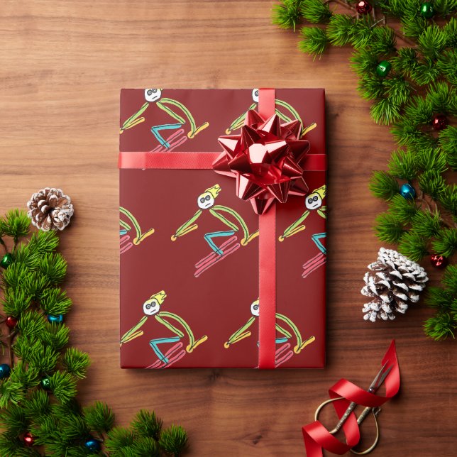 Skiing Stickman Wrapping Paper (Holiday Gift)