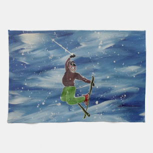 Skiing tea towel