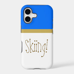 SKIING Text Fun Chic Bright Blue White Colour Bloc