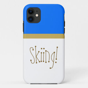 SKIING Text Fun Chic Bright Blue White Colour Bloc iPhone 11 Case