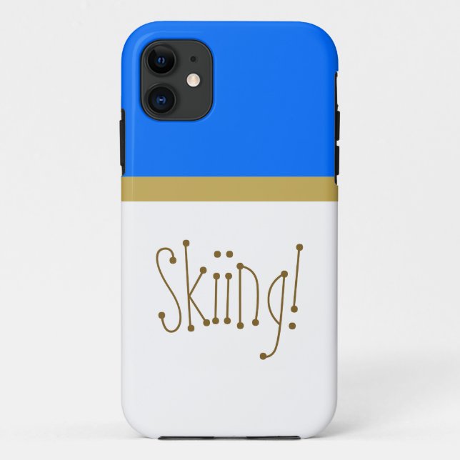 SKIING Text Fun Chic Bright Blue White Colour Bloc Case-Mate iPhone Case (Back)