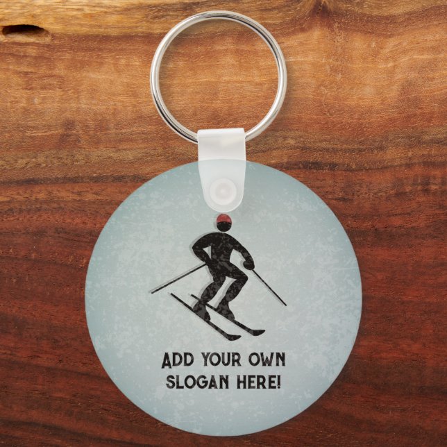 Skiing the Slopes - Ski theme with your own text Key Ring (Front)
