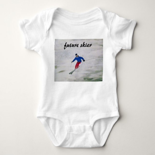 Skiing themed baby vest baby bodysuit (Front)