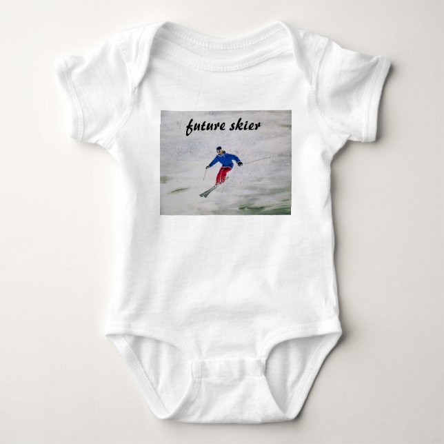 Skiing themed baby vest bodysuit (Front)